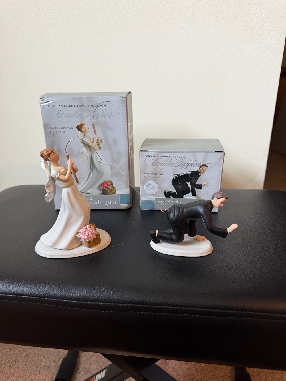 Wedding Couple Cake Toppers - Bride in White & Groom in Black by weddingstar